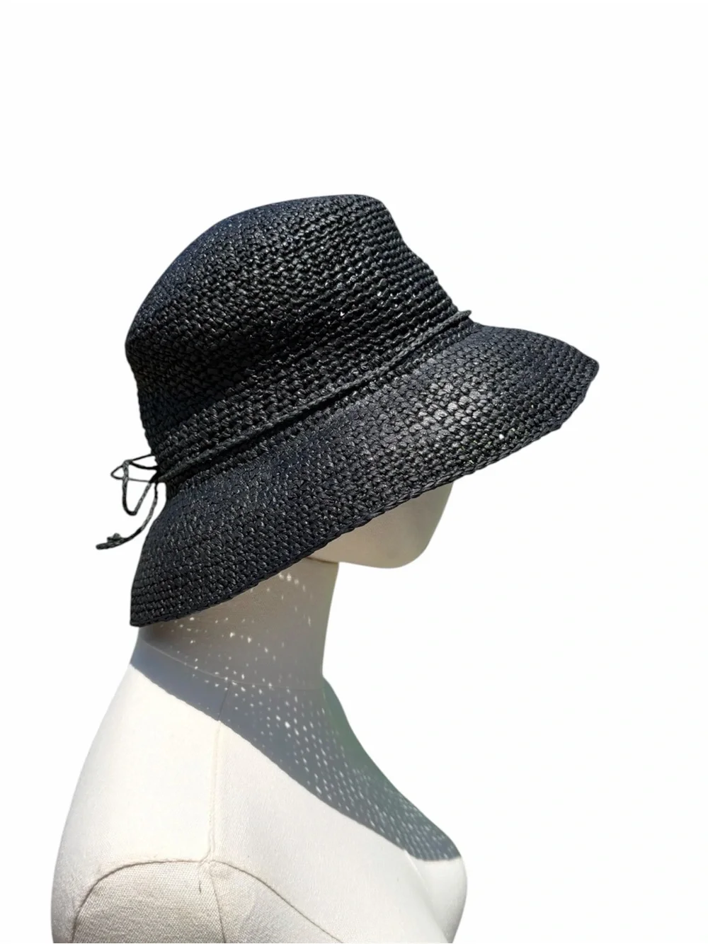 The Scala Collection Black Woven Straw Sun Hat Wide Brim Bucket Cloche One Size